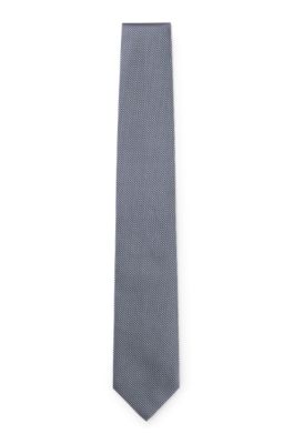 Jacquard-pattern tie in silk, Dark Blue