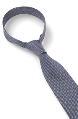 Cravate en jacquard de soie &agrave; micro motif, Bleu fonc&eacute;