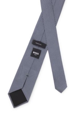 Corbata en jacquard de seda con microestampado, Azul oscuro