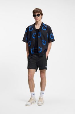 Water-repellent shorts with flag logo, Black