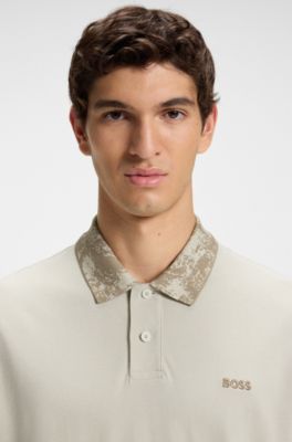 Logo-detail polo shirt in cotton piqu&eacute;, Light Beige