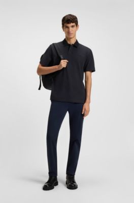 Polo Relaxed en piqu&eacute; de coton Oxford &agrave; logo, Bleu fonc&eacute;