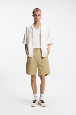 Shorts en lona de algod&oacute;n mercerizado, Beige