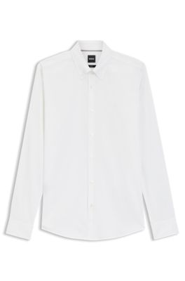 Slim-fit shirt in cotton-blend poplin, White
