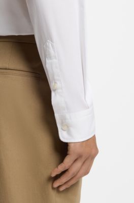 Slim-fit shirt in cotton-blend poplin, White