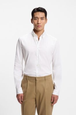 Slim-fit shirt in cotton-blend poplin, White