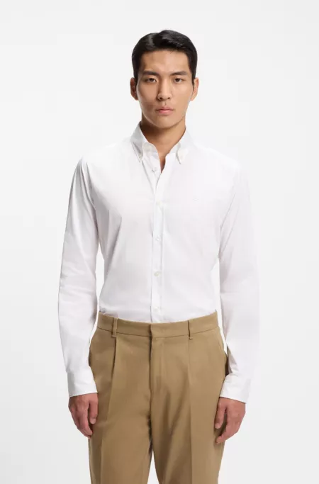 Slim-fit shirt in cotton-blend poplin