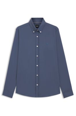 Camisa slim fit en popel&iacute;n de algod&oacute;n, Celeste