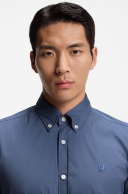 Camisa slim fit en popel&iacute;n de algod&oacute;n, Celeste