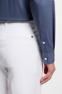 Slim-fit shirt in cotton-blend poplin, Light Blue