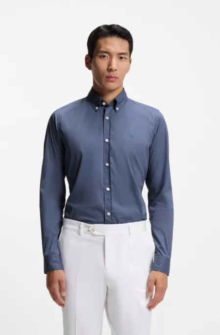 Slim-fit shirt in cotton-blend poplin