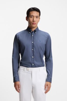 Camisa slim fit en popel&iacute;n de algod&oacute;n, Celeste