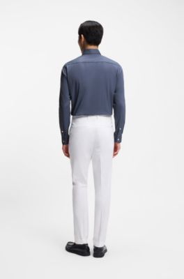 Slim-fit shirt in cotton-blend poplin, Light Blue
