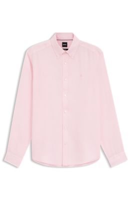 Chemise Regular &agrave; pointes boutonn&eacute;es en lin, Rose clair