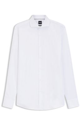 Chemise Slim en coton m&eacute;lang&eacute; infroissable, Blanc