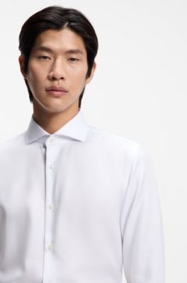 Chemise Slim en coton m&eacute;lang&eacute; infroissable, Blanc