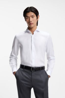 Chemise Slim en coton m&eacute;lang&eacute; infroissable, Blanc