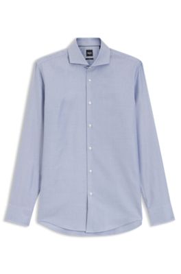 Chemise Slim en coton m&eacute;lang&eacute; infroissable, Bleu