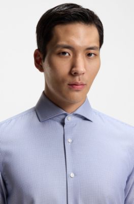 Chemise Slim en coton m&eacute;lang&eacute; infroissable, Bleu