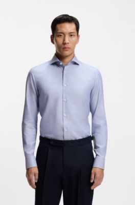 Wrinkle-resistant slim-fit shirt in a cotton blend, Blue