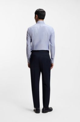 Chemise Slim en coton m&eacute;lang&eacute; infroissable, Bleu