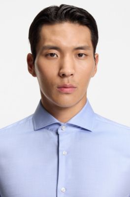 Chemise Slim en coton m&eacute;lang&eacute; infroissable, bleu clair