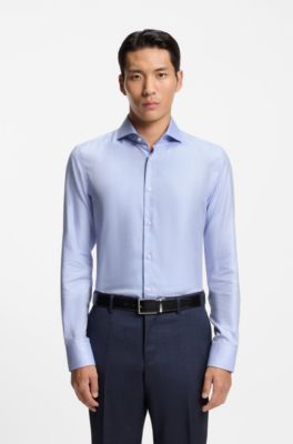 Chemise Slim en coton m&eacute;lang&eacute; infroissable, bleu clair