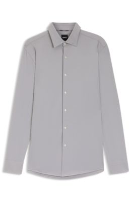 Slim-fit shirt in structured performance-stretch fabric, Khaki