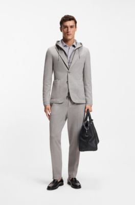 Slim-fit shirt in structured performance-stretch fabric, Khaki