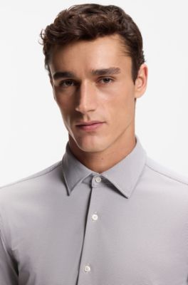 Slim-fit shirt in structured performance-stretch fabric, Khaki