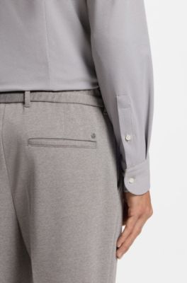 Slim-fit shirt in structured performance-stretch fabric, Khaki