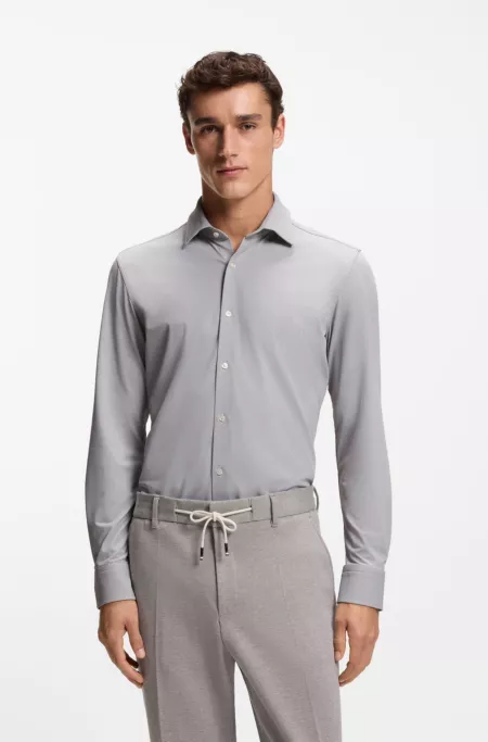 Slim-fit shirt in structured performance-stretch fabric