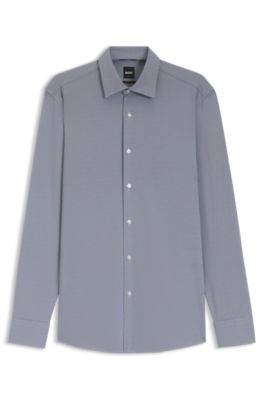 Camisa slim fit en tejido el&aacute;stico t&eacute;cnico con estructura, Azul oscuro