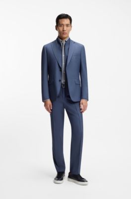 Slim-fit shirt in structured performance-stretch fabric, Dark Blue