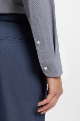Slim-fit shirt in structured performance-stretch fabric, Dark Blue
