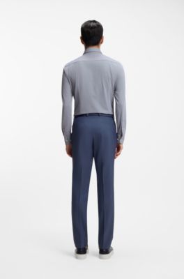 Slim-fit shirt in structured performance-stretch fabric, Dark Blue