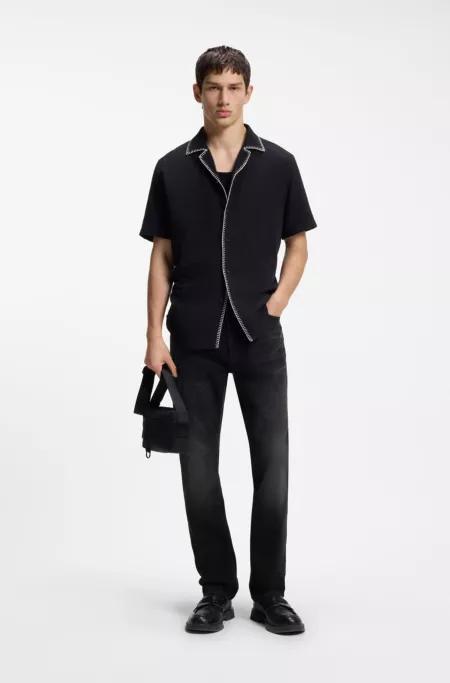 Slim-fit jeans in dark-gray comfort-stretch denim