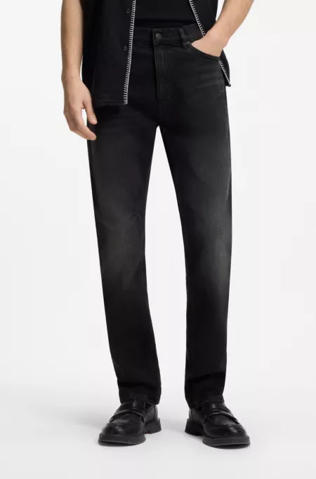 Slim-fit jeans in dark-gray comfort-stretch denim