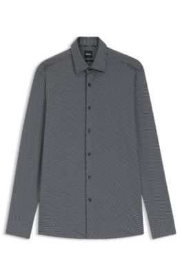 Camisa slim fit de tejido el&aacute;stico t&eacute;cnico hecho en Italia, Negro