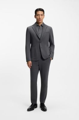 Camisa slim fit de tejido el&aacute;stico t&eacute;cnico hecho en Italia, Negro