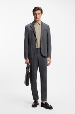 Camisa slim fit de tejido el&aacute;stico t&eacute;cnico hecho en Italia, Caqui