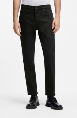 Black tapered-fit jeans in thermo-regulating denim, Black