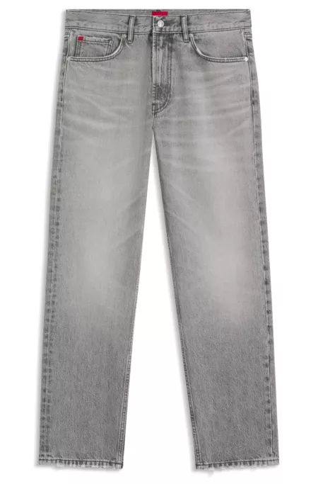 Grey regular-fit jeans in stonewashed denim