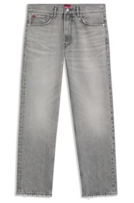 Grey regular-fit jeans in stonewashed denim, Silver