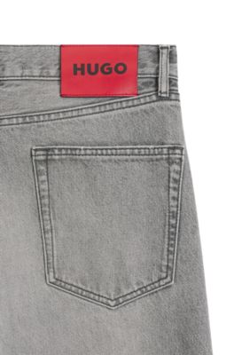 Grey regular-fit jeans in stonewashed denim, Silver