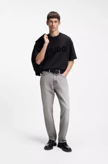 Grey regular-fit jeans in stonewashed denim