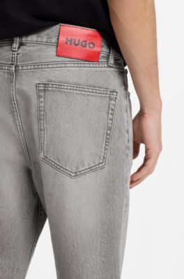 Grey regular-fit jeans in stonewashed denim, Silver