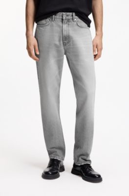 Grey regular-fit jeans in stonewashed denim, Silver