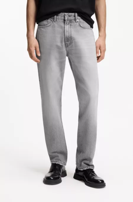 Grey regular-fit jeans in stonewashed denim