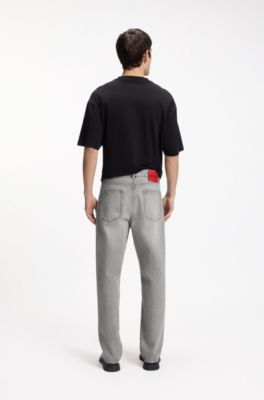 Grey regular-fit jeans in stonewashed denim, Silver